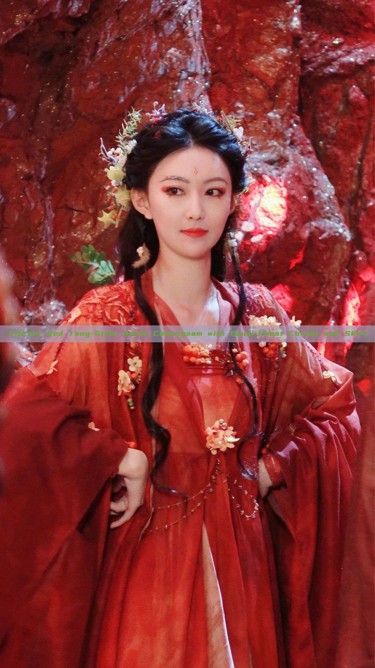 Vibrant Red Tang-Style Hanfu Cheongsam with Equal-Chest Corset and Skirt Vibrant Red Tang-Style Hanfu Cheongsam with Equal-Chest Corset and Skirt