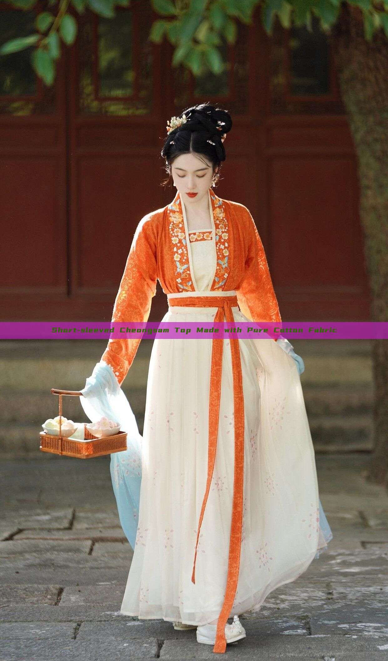 Short-sleeved Cheongsam Top Made with Pure Cotton Fabric Short-sleeved Cheongsam Top Made with Pure Cotton Fabric
