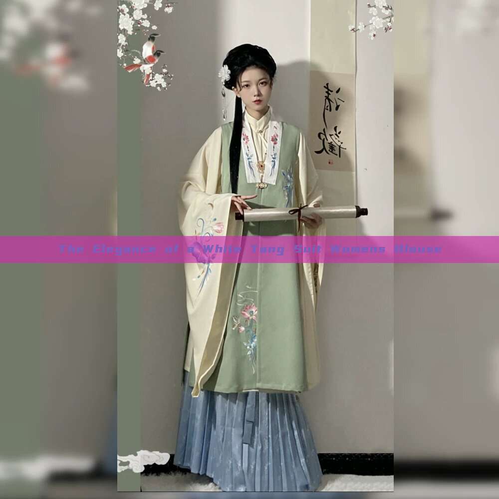 The Elegance of a White Tang Suit Womens Blouse The Elegance of a White Tang Suit Womens Blouse